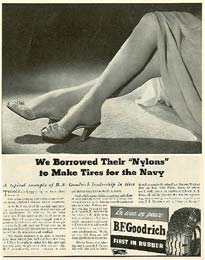 Wartime B.F. Goodrich ad about the requisition of nylon by the US government, which started in 1942