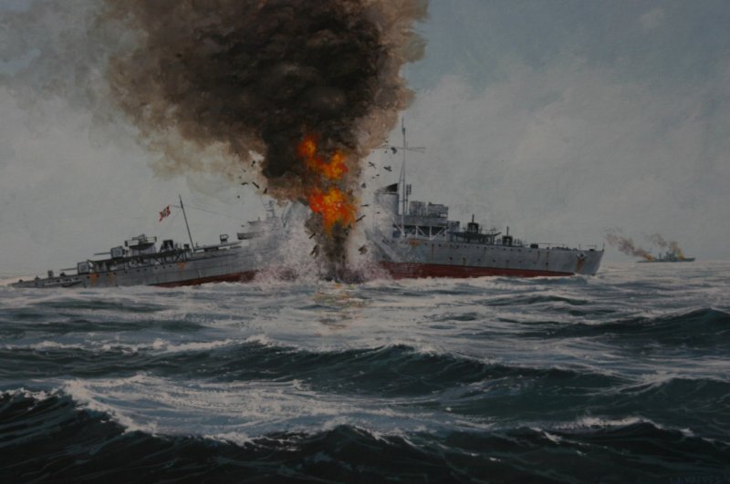 Painting of the Battle of the Barents Sea, 31 December 1942, by Irwin J. Kappes, 2009; the ship depicted is the German destroyer Friedrich Eckoldt (Via Wikipedia Creative Commons)