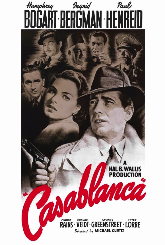 Original theatrical release poster for the film Casablanca, 1942 (public domain via Warner Bros, via Wikipedia)