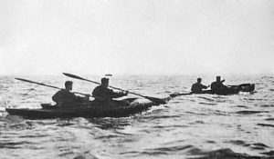 Commandos in canoes rowing toward Bordeaux, December 1942 (Royal Marines photo)