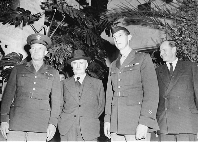 General Eisenhower, Admiral Darlan, Maj. Gen. Mark W. Clark, and Robert Murphy of US State Department at the negotiations in Algiers, 13 November 1942 (US Army Center of Military History)