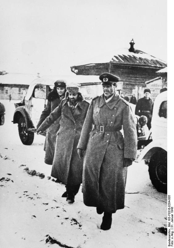 German Field Marshal Friedrich Paulus, Maj. Gen. Arthur Schmidt, and Col. Wilhelm Adam after their surrender, Stalingrad, Russia, 31 Jan 1943 (German Federal Archive Bild 183-F0316-0204-005)