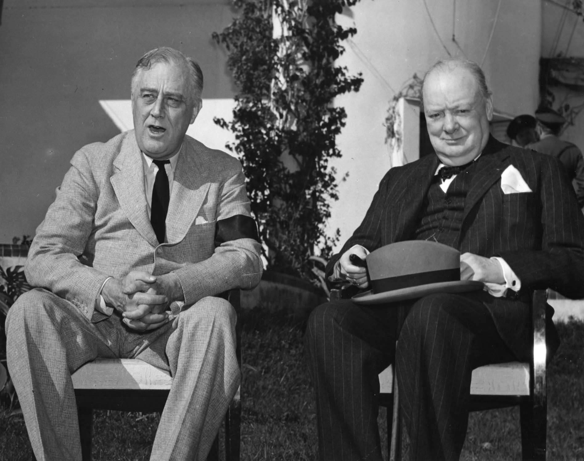 Franklin Roosevelt and Winston Churchill in Casablanca, French Morocco during the Casablanca Conference, 24 Jan 1943 (US Army Signal Corps photo)