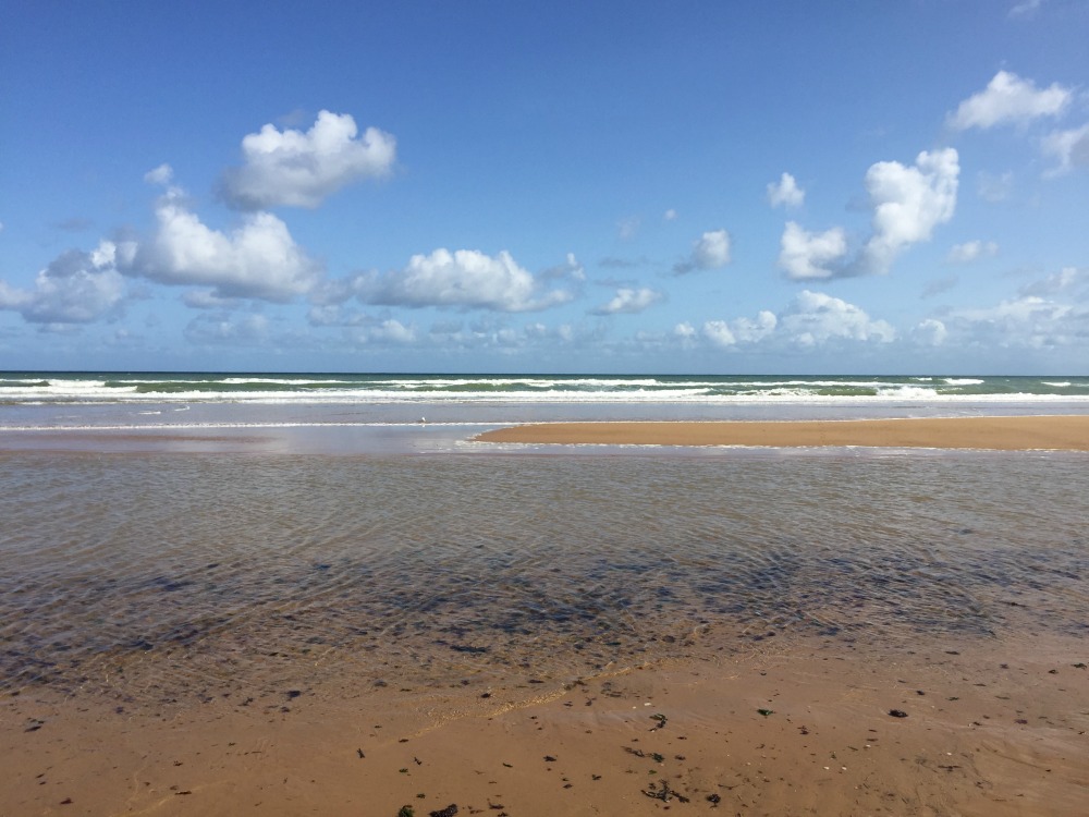 Looking out to sea from Omaha Beach at low tide, near Colleville-sur-Mer, France, September 2017 (Photo: Sarah Sundin)