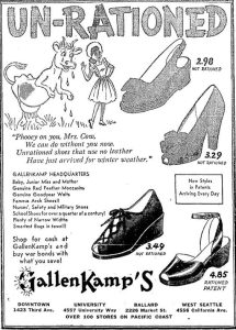 Ad for GallenKamp's Shoe Store, Seattle Times, 1943