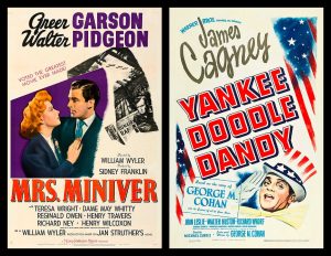 Movie posters for Mrs. Miniver and Yankee Doodle Dandy (both public domain via Wikipedia)