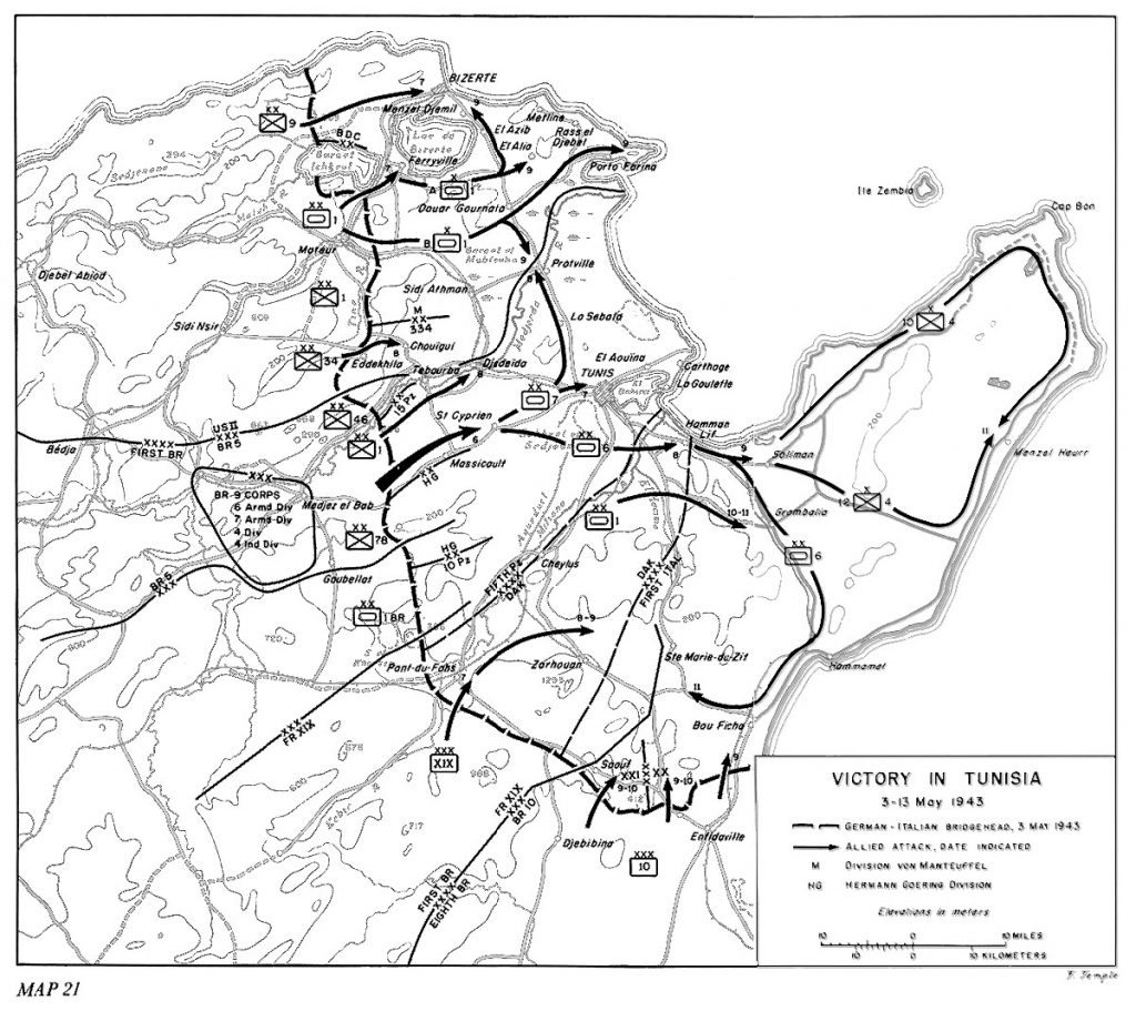 Map of Allied operations in Tunisia, 3-13 May 1943 (US Army Center of Military History)