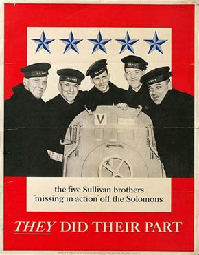US poster commemorating the five Sullivan brothers who died in the sinking of the USS Juneau in November 1942