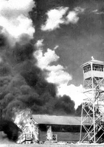Fire caused by errant bats from the experimental bat bomb, Carlsbad Army Air Base, NM, 15 May 1943 (US Army Air Force photo)