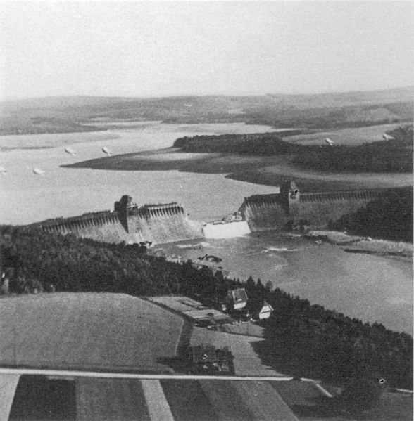 Möhne Dam in Germany after the RAF Dambuster Raid, 18 May 1943 (British Government photo)