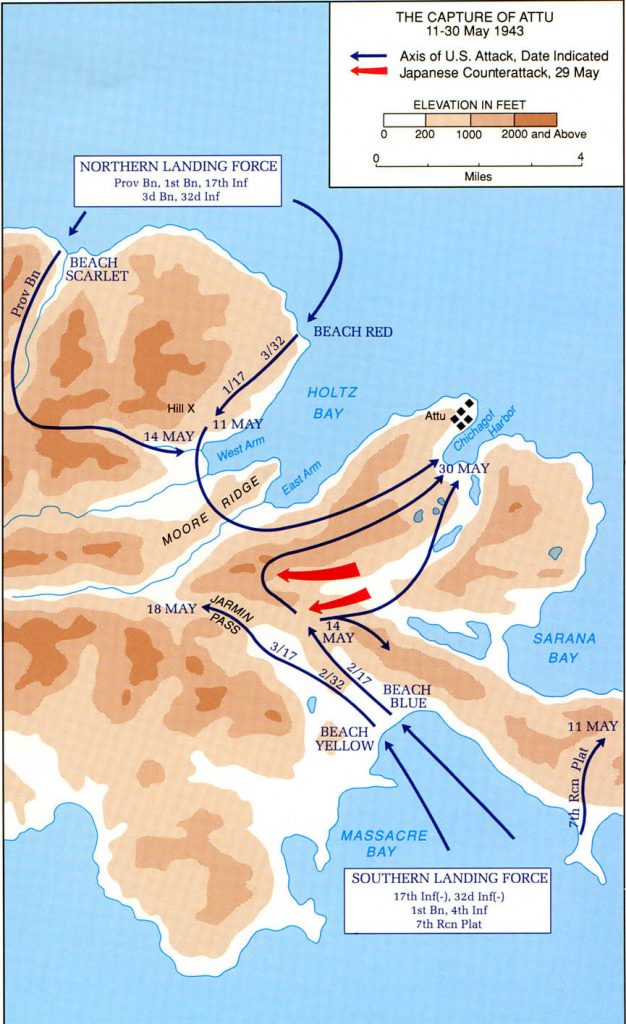 Map of US Army operations on Attu in the Aleutians, May 1943 (US Army Center of Military History)