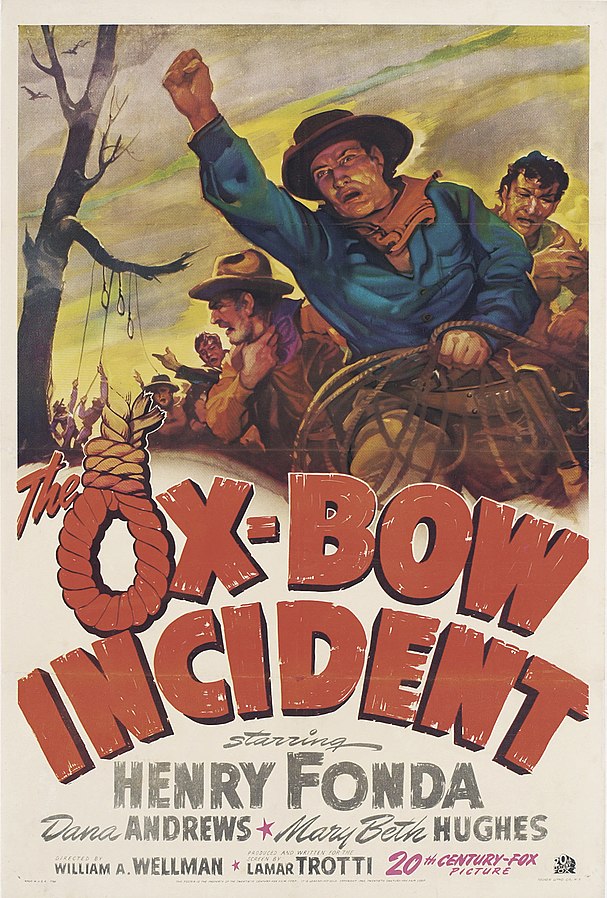 Theatrical poster for the American release of the 1943 film The Ox-Bow Incident (public domain via Wikipedia)