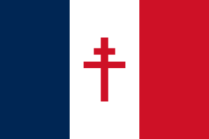 Flag used by the Free French in WWII, with the Cross of Lorraine, symbol of the French Resistance (public domain via Wikipedia)