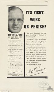 Australian Government leaflet featuring Prime Minister John Curtin, telling Australians that they must make sacrifices for the war effort, circa 1941-42 (Australian War Memorial: item RC02370)