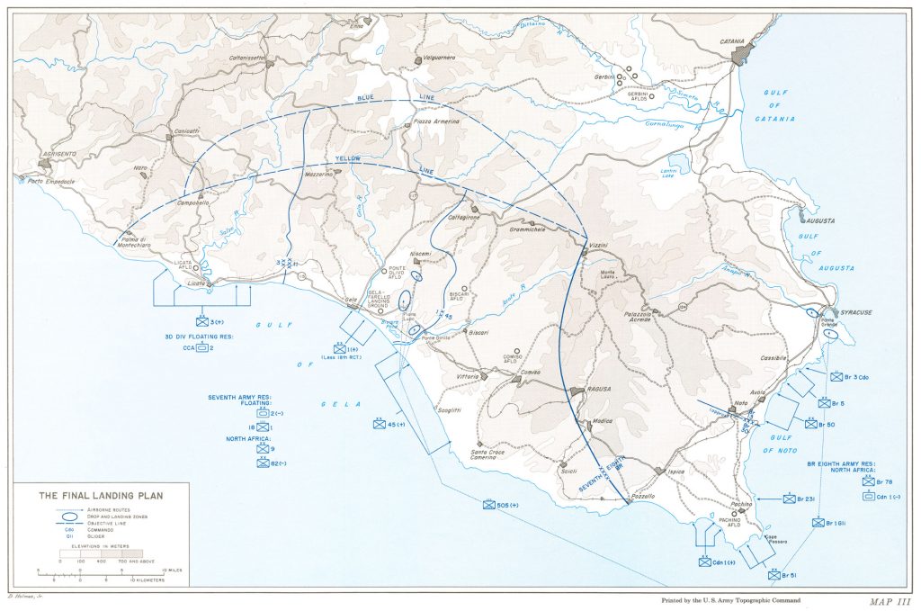 Map of final landing plan for Operation Husky, the Allied invasion of Sicily, 10 July 1943 (US Army Center of Military History)