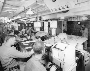 Joint Operations Room aboard general communications ship USS Ancon, Oran, Algeria, 3 Jul 1943 (US National Archives: 80-G-215083)