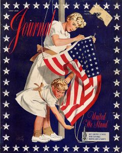 Cover of Ladies’ Home Journal for the “United We Stand” campaign, 4 July 1942