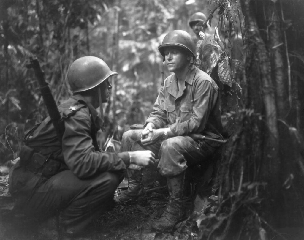 Maj. Gen. Lawton Collins and Maj. Charles Davis, New Georgia, Solomon Islands, 14 Aug 1943 (US Army photo)