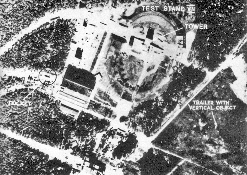 Royal Air Force reconnaissance photograph of V-2 rocket test sites at Peenemünde, Germany, 12 June 1943 (British government photo)