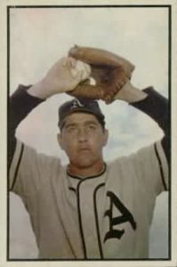 1953 Bowman baseball card of Carl Scheib of the Philadelphia Athletics (public domain via Wikipedia)