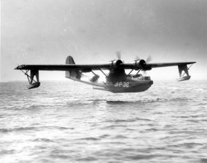 US Navy PBY Catalina used for antisubmarine patrols landing at Naval Air Station Jacksonville, FL, circa 1943 (US Navy photo)