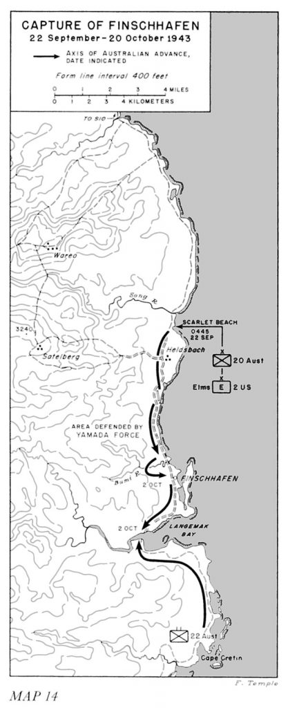 Map of the Australian offensive on Finschhafen, New Guinea, 22 Sept-20 Oct 1943 (US Army Center of Military History)