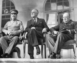 Stalin, Roosevelt, and Churchill at the Tehran Conference (US Library of Congress: LC-USZ62-32833)