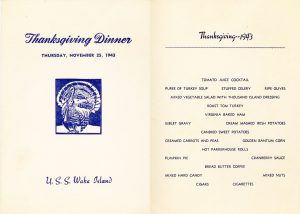 Thanksgiving menu from escort carrier USS Wake Island, 25 Nov 1943 (US Navy)