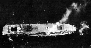 Japanese escort carrier Chuyo after torpedo strike (public domain via WW2 Database)