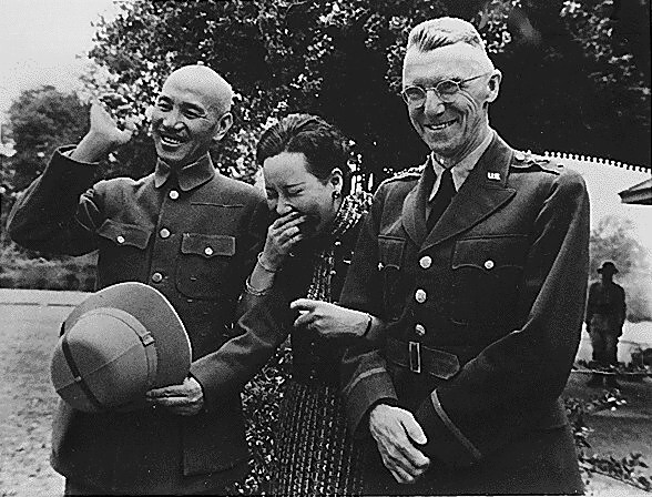 Gen. and Madame Chiang Kai-shek and Gen. Joseph Stilwell, April 1942 (US National Archives)
