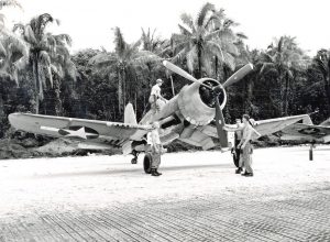 F4U-1A Corsair of Marine Squadron VMF-216 at Torokina, Bougainville, Solomon Islands, 10 Dec 1943 (US Marine Corps photo)