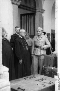 Gregorio Diamare and the ecclesiastical authorities of Monte Cassino abbey giving German Luftwaffe troops permission to remove artwork to Germany, 4 Jan 1944 (German Federal Archive: Bild 101I-729-0005-25)