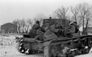 Soviet tank assault force on a T-26 light tank in the Korsun area, 1944 (Russian International News Agency image #606710/I. Ozerskij/CC-BY-SA 3.0)