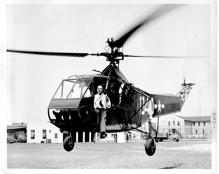 Cdr. Frank Erickson, USCG & Dr. Igor Sikorsky, Sikorsky Helicopter HNS-1 C.G. #39040, 14 August 1944 (US Coast Guard photo 232-8)