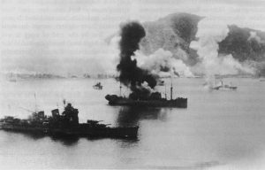 Japanese ships burning at Rabaul, Feb 1944 (US Army Center of Military History)
