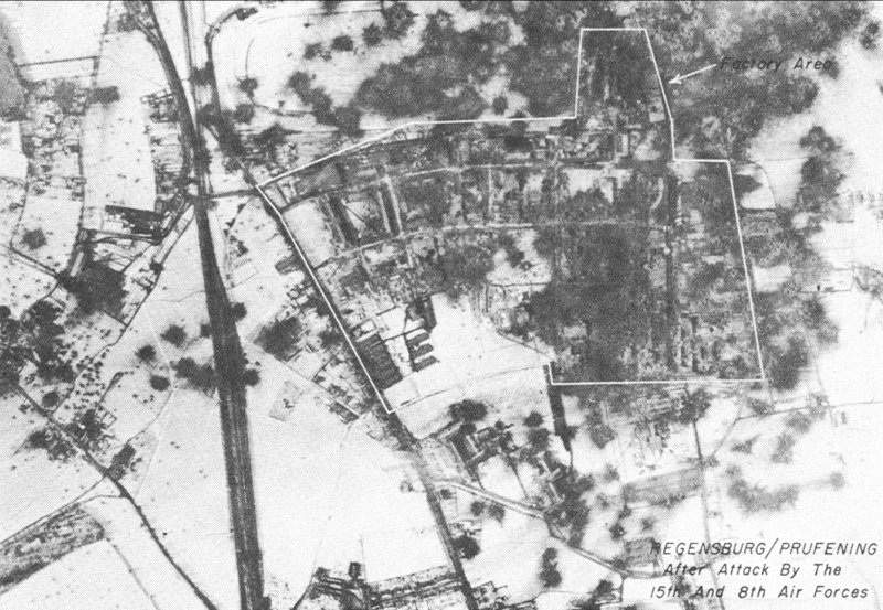 Strike photo of Regensburg after 25 February 1944 raid by US Eighth and Fifteenth Air Forces (US Air Force photo)