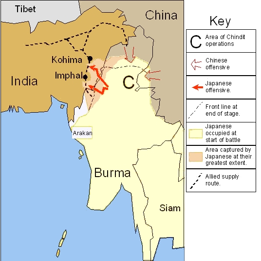 Map of the Imphal and Kohima Campaign in Burma, 1944 (public domain via Mike Young, Wikipedia)