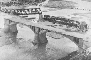 Damage to Ponte di Piave bridge in Italy after Mediterranean Allied Air Force raid, WWII (USAF photo)