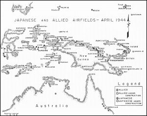 Map of Japanese and Allied airfields in the Southwest Pacific Area, April 1944 (Source: US Air Force)