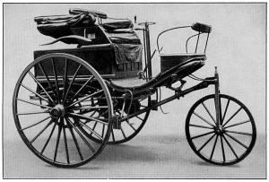 The Benz Patent-Motorwagen of 1888, used by Bertha Benz for the first long-distance road trip, 106 km by automobile. (Public domain via Wikipedia)