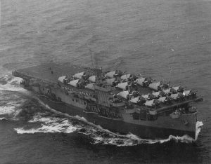 USS Block Island (CVE-21) off Norfolk, VA, 15 Oct 1943, with 9 FM-1 Wildcats and 12 TBF-1C Avengers (US Navy photo)