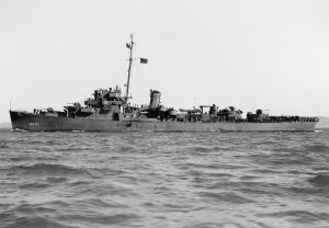 Destroyer escort USS England off San Francisco, CA, 9 Feb 1944 (US Naval History and Heritage Command)
