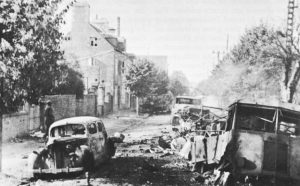 Destroyed German vehicles in Avranches, France, July 1944. (US Army Center of Military History)