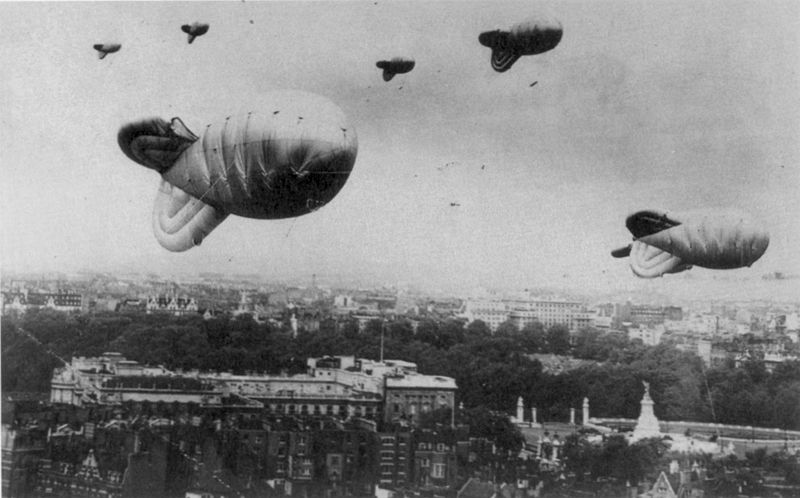 Barrage balloons over Buckingham Palace in London during WWII (RAF photo)