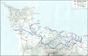 Map of Allied advance in Normandy from 6 June-1 July 1944, showing secured Cotentin Peninsula (US Army Center of Military History)