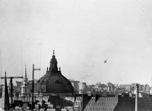 V-1 “buzz bomb” falling over Covent Garden area of London, 14 June 1944 (US Army Center of Military History)