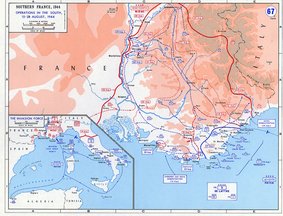 Map of Operation Dragoon: Allied landings in Southern France, 15-28 August 1944 (United States Military Academy)