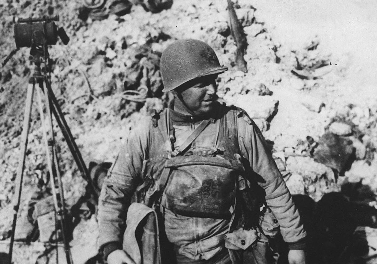 Lt. Col. James Earl Rudder, commander of US 2nd Ranger Battalion, on Pointe du Hoc in Normandy, 7 June 1944 (Texas A&M Cushing Library)