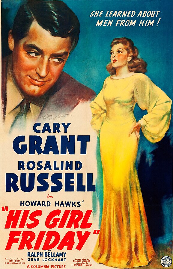 Columbia Pictures theatrical poster for the release of the 1940 film His Girl Friday (public domain via Wikipedia) 