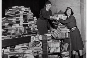 American Red Cross volunteers collect books for the Victory Book Campaign in World War II (US Army Center of Military History)